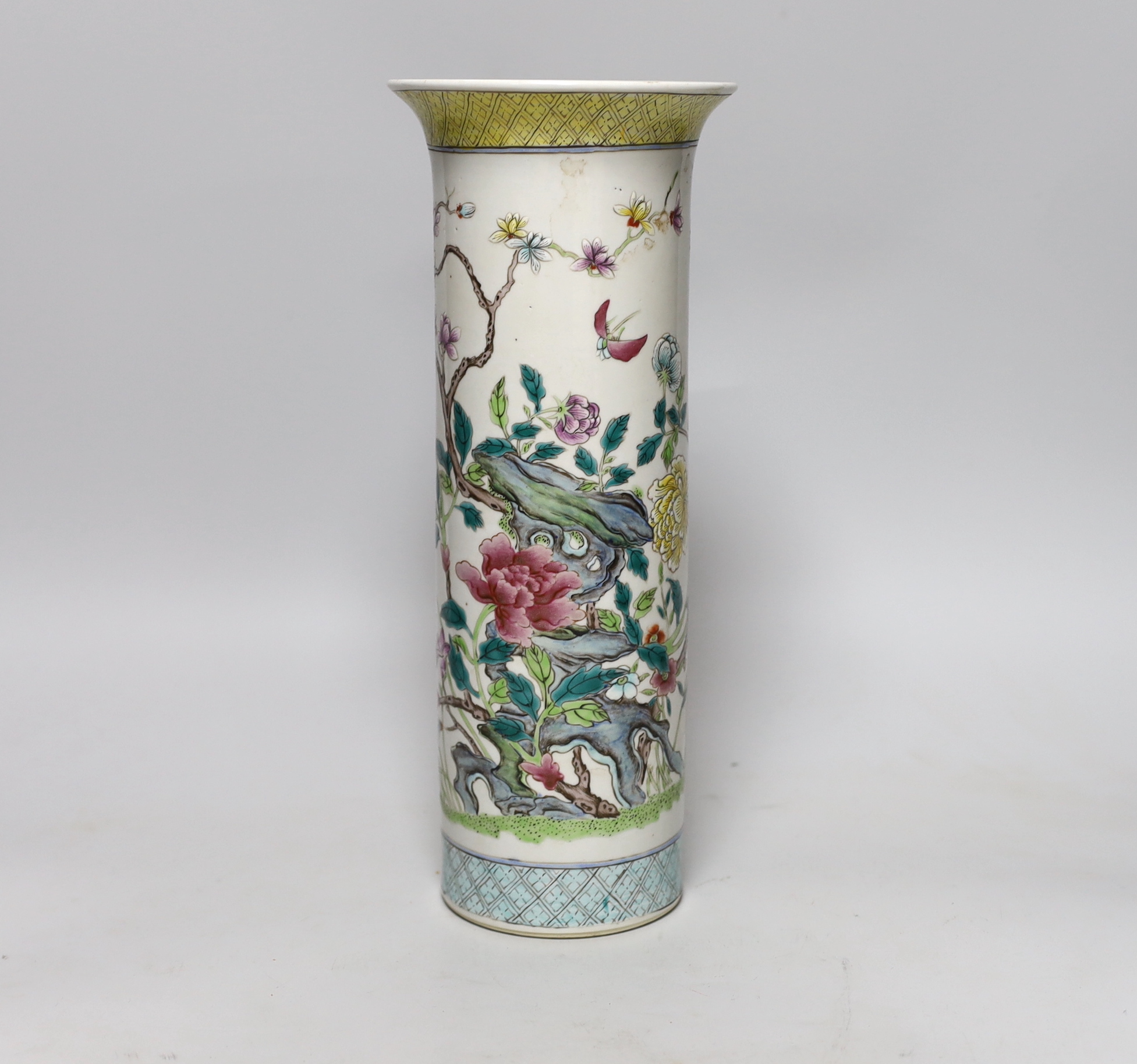 A Chinese famille rose cylindrical vase, 31cm